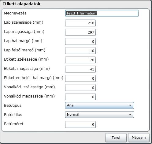 ekalmar etikett alapadatok