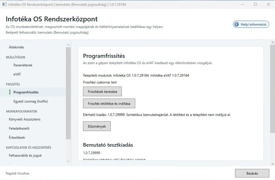 Szintetikus újabb tesztkiadás ajánlata; letöltést és telepítést nem indítottunk.